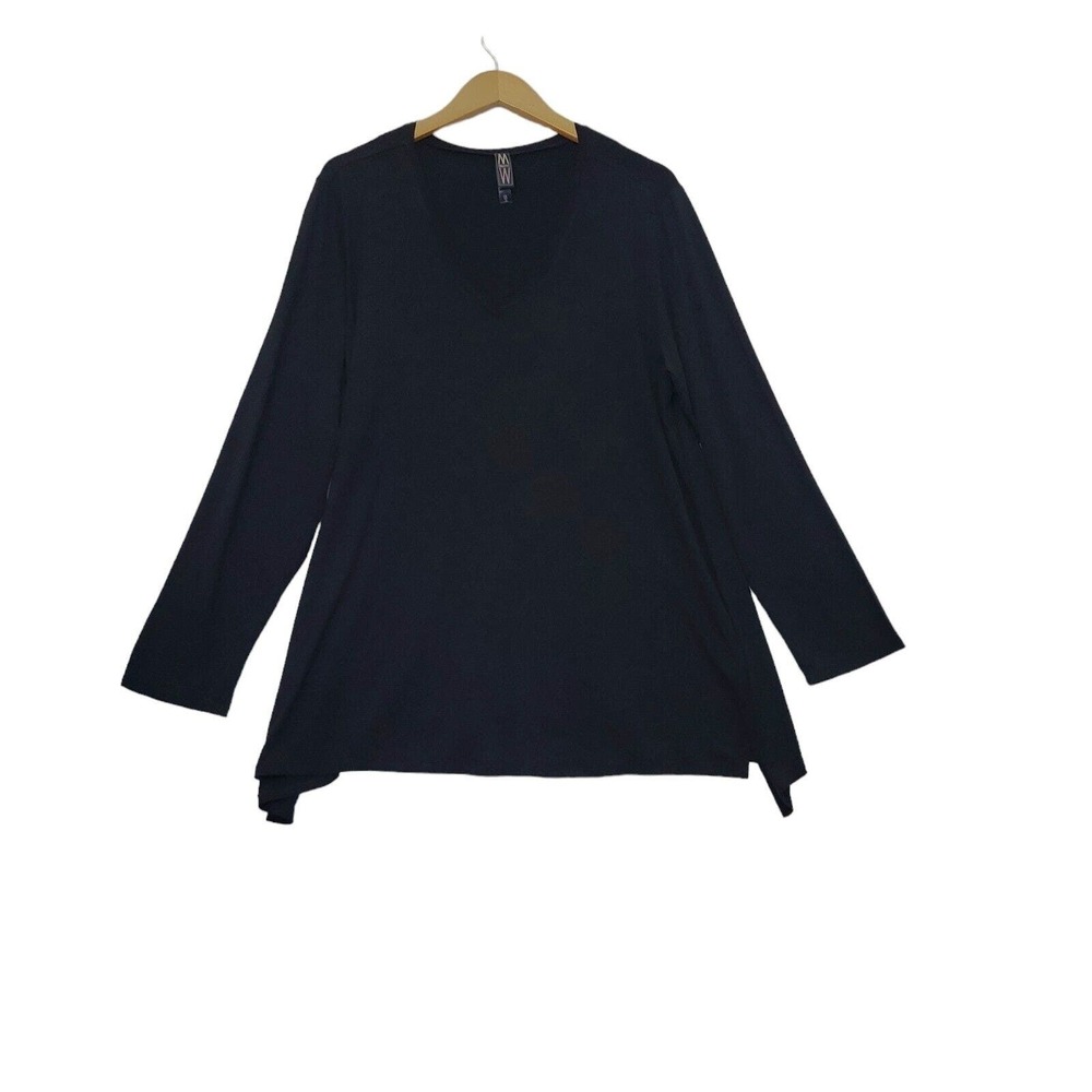 Marla Wynne Tunic Black Sleeve V Neck Top Flowy Blouse Minimalist Popover 1X